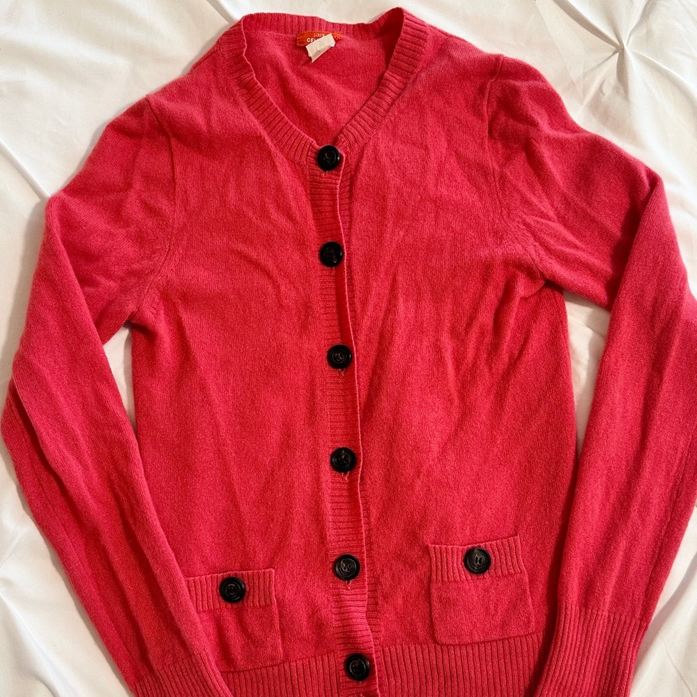 J. Crew ‘Vintage’ Medium Pink 100% Cashmere Cardigan Sweater, Size M